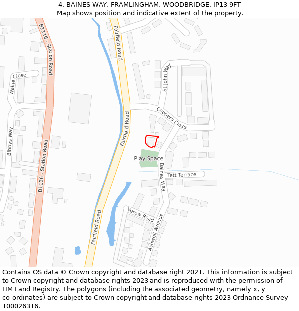 4, BAINES WAY, FRAMLINGHAM, WOODBRIDGE, IP13 9FT: Location map and indicative extent of plot