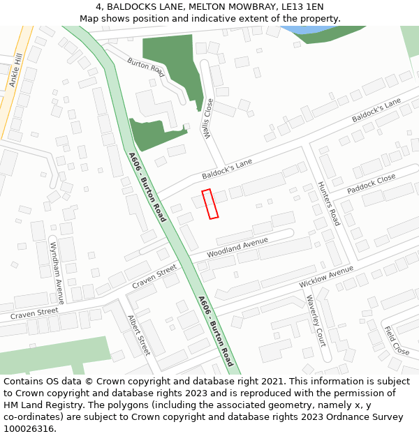 4, BALDOCKS LANE, MELTON MOWBRAY, LE13 1EN: Location map and indicative extent of plot