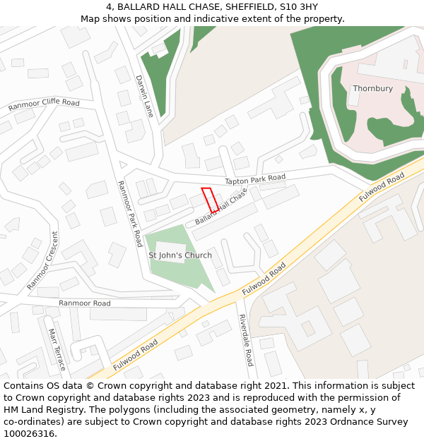 4, BALLARD HALL CHASE, SHEFFIELD, S10 3HY: Location map and indicative extent of plot