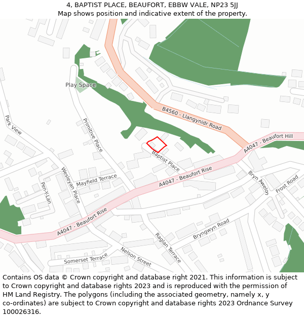 4, BAPTIST PLACE, BEAUFORT, EBBW VALE, NP23 5JJ: Location map and indicative extent of plot