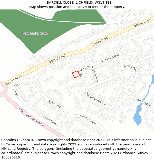 4, BARDELL CLOSE, LICHFIELD, WS13 8EE: Location map and indicative extent of plot