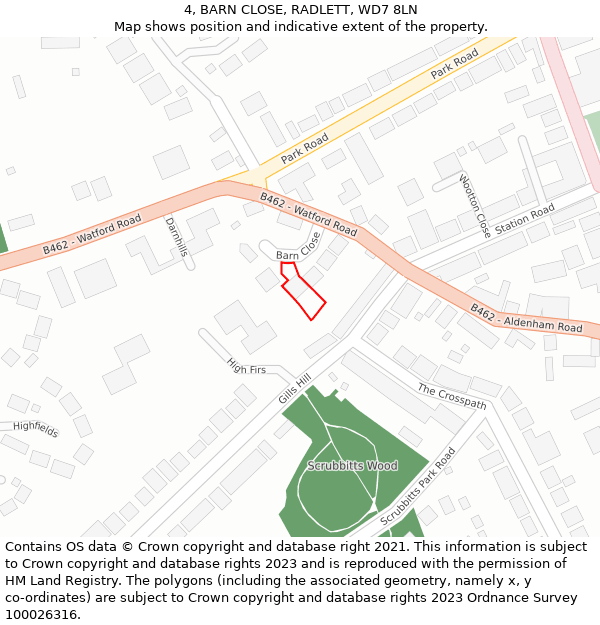 4, BARN CLOSE, RADLETT, WD7 8LN: Location map and indicative extent of plot