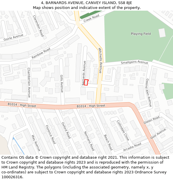 4, BARNARDS AVENUE, CANVEY ISLAND, SS8 8JE: Location map and indicative extent of plot