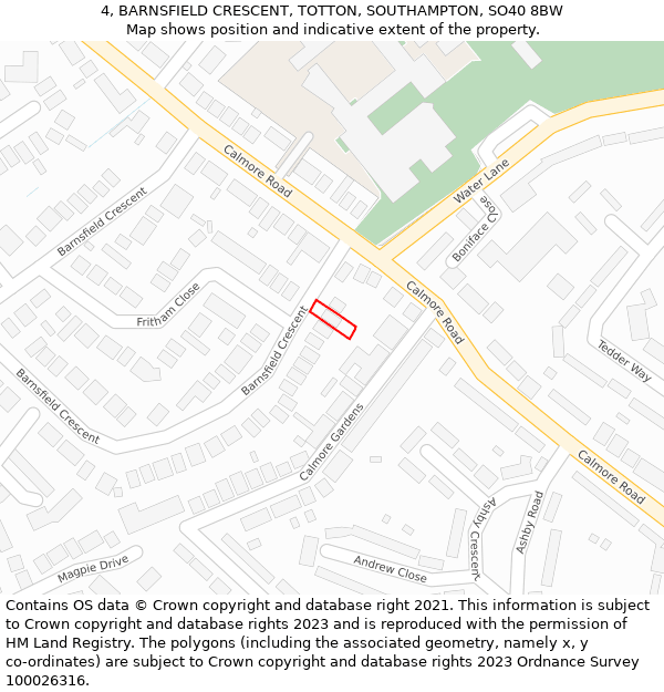 4, BARNSFIELD CRESCENT, TOTTON, SOUTHAMPTON, SO40 8BW: Location map and indicative extent of plot