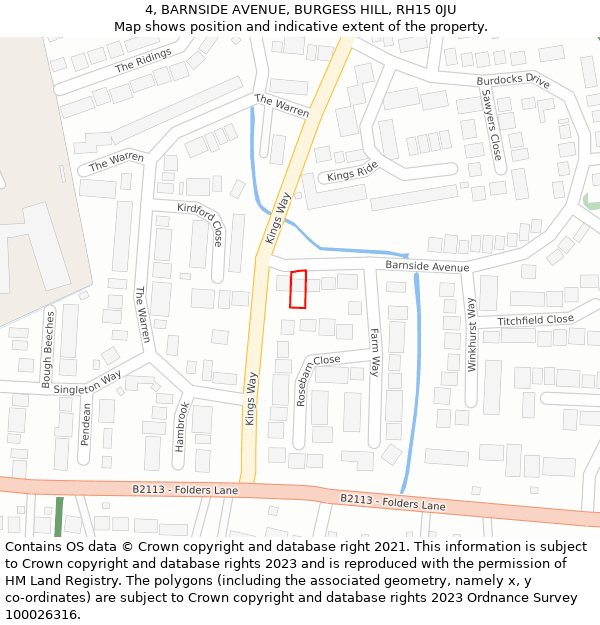 4, BARNSIDE AVENUE, BURGESS HILL, RH15 0JU: Location map and indicative extent of plot