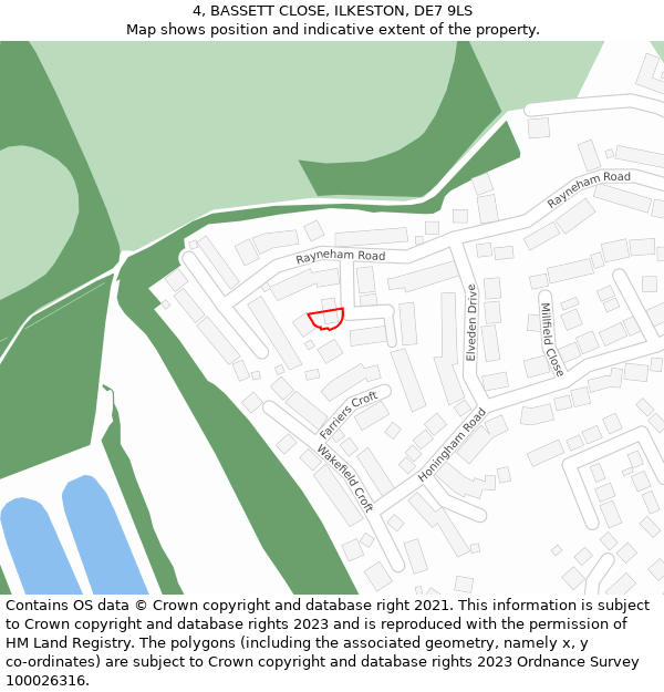 4, BASSETT CLOSE, ILKESTON, DE7 9LS: Location map and indicative extent of plot
