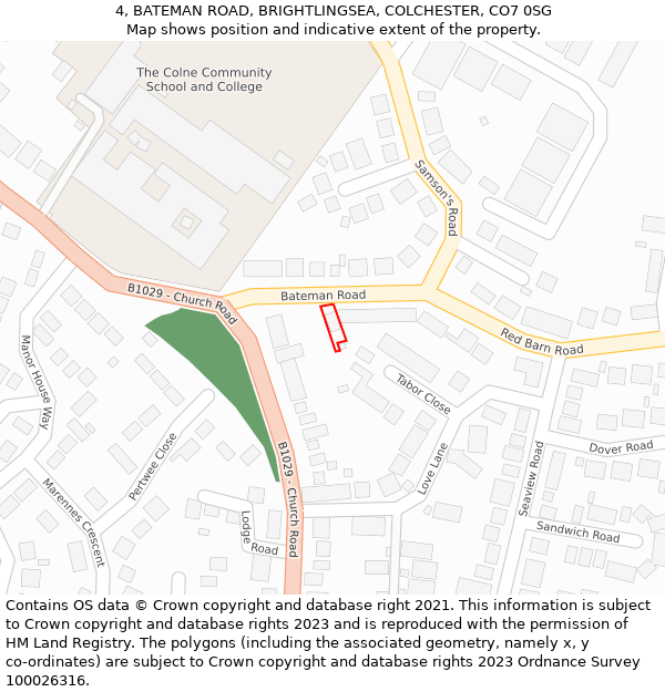 4, BATEMAN ROAD, BRIGHTLINGSEA, COLCHESTER, CO7 0SG: Location map and indicative extent of plot