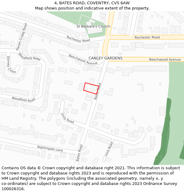 4, BATES ROAD, COVENTRY, CV5 6AW: Location map and indicative extent of plot