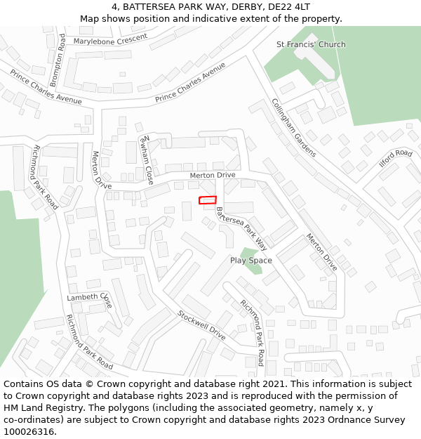 4, BATTERSEA PARK WAY, DERBY, DE22 4LT: Location map and indicative extent of plot