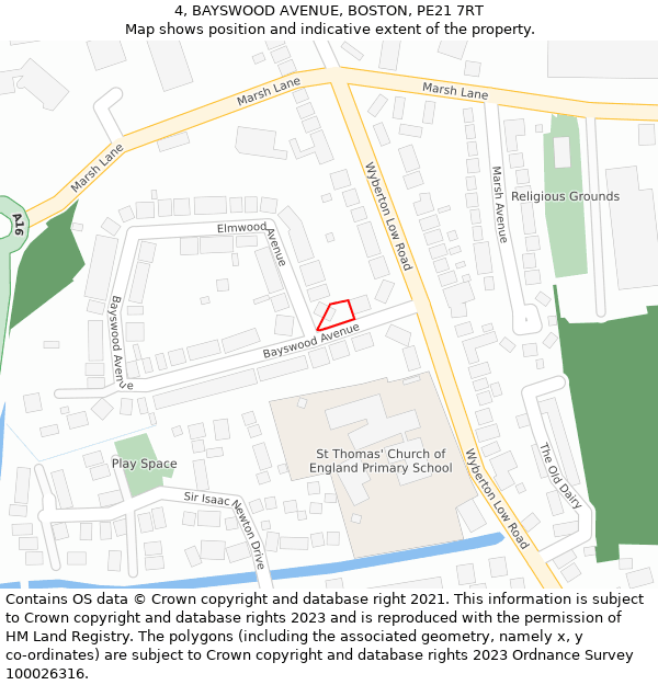 4, BAYSWOOD AVENUE, BOSTON, PE21 7RT: Location map and indicative extent of plot