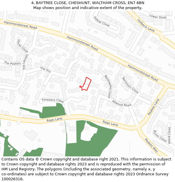 4, BAYTREE CLOSE, CHESHUNT, WALTHAM CROSS, EN7 6BN: Location map and indicative extent of plot
