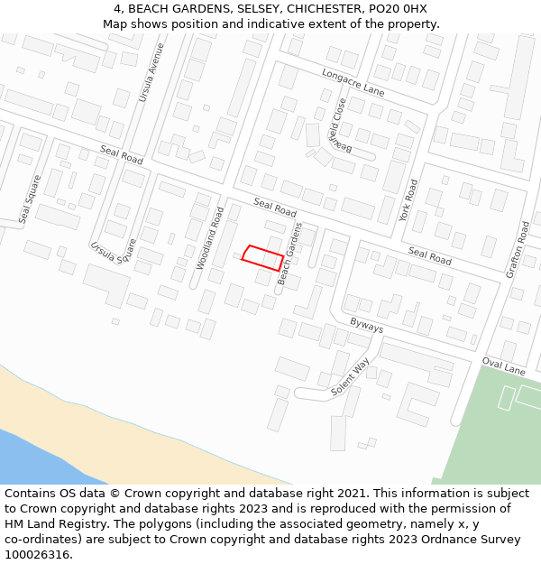 4, BEACH GARDENS, SELSEY, CHICHESTER, PO20 0HX: Location map and indicative extent of plot