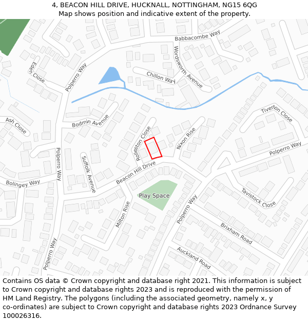 4, BEACON HILL DRIVE, HUCKNALL, NOTTINGHAM, NG15 6QG: Location map and indicative extent of plot