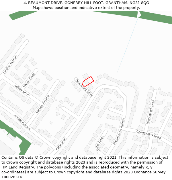 4, BEAUMONT DRIVE, GONERBY HILL FOOT, GRANTHAM, NG31 8QG: Location map and indicative extent of plot