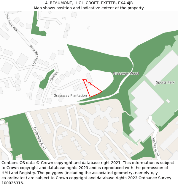 4, BEAUMONT, HIGH CROFT, EXETER, EX4 4JR: Location map and indicative extent of plot