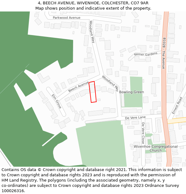 4, BEECH AVENUE, WIVENHOE, COLCHESTER, CO7 9AR: Location map and indicative extent of plot
