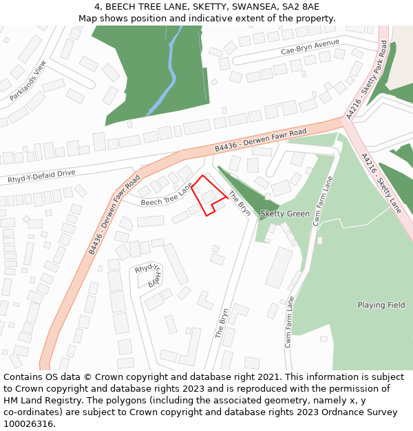 4, BEECH TREE LANE, SKETTY, SWANSEA, SA2 8AE: Location map and indicative extent of plot