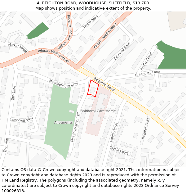 4, BEIGHTON ROAD, WOODHOUSE, SHEFFIELD, S13 7PR: Location map and indicative extent of plot