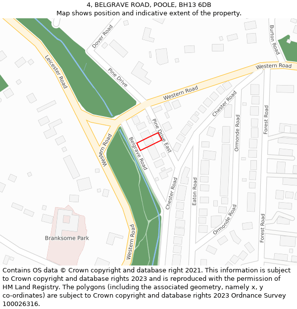 4, BELGRAVE ROAD, POOLE, BH13 6DB: Location map and indicative extent of plot