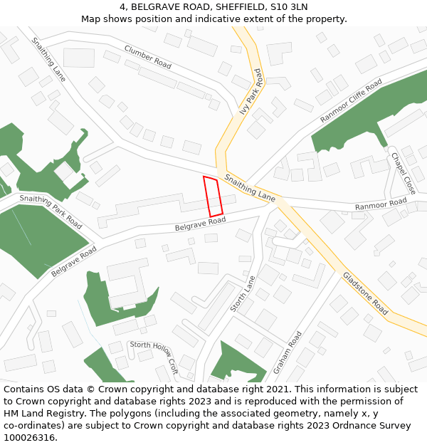 4, BELGRAVE ROAD, SHEFFIELD, S10 3LN: Location map and indicative extent of plot