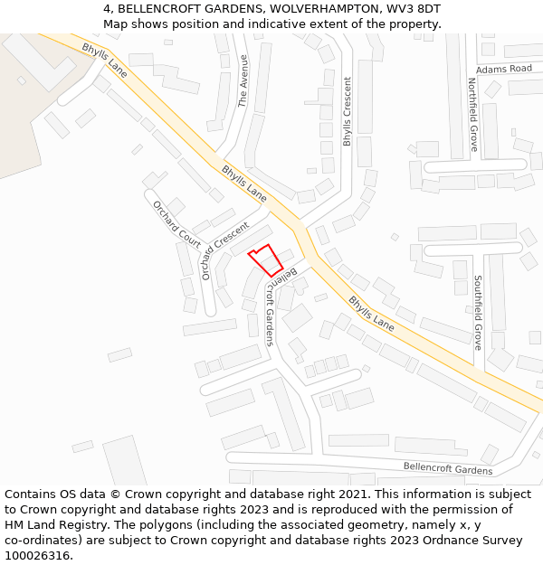 4, BELLENCROFT GARDENS, WOLVERHAMPTON, WV3 8DT: Location map and indicative extent of plot