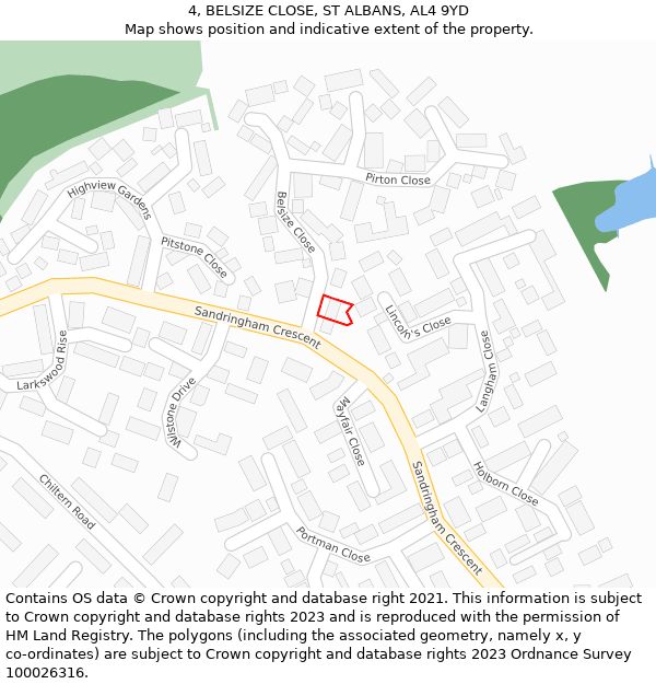 4, BELSIZE CLOSE, ST ALBANS, AL4 9YD: Location map and indicative extent of plot