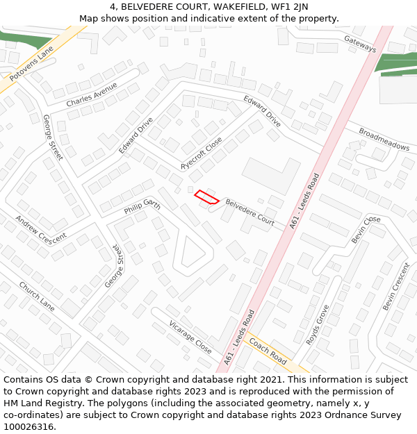 4, BELVEDERE COURT, WAKEFIELD, WF1 2JN: Location map and indicative extent of plot