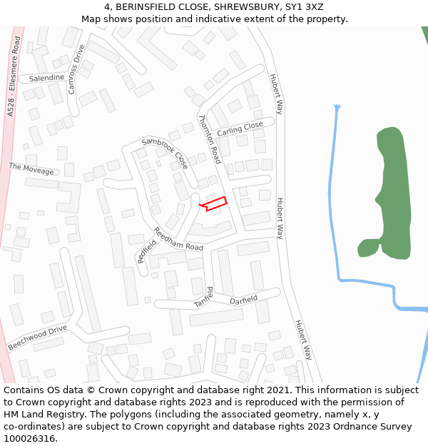 4, BERINSFIELD CLOSE, SHREWSBURY, SY1 3XZ: Location map and indicative extent of plot