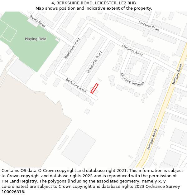 4, BERKSHIRE ROAD, LEICESTER, LE2 8HB: Location map and indicative extent of plot