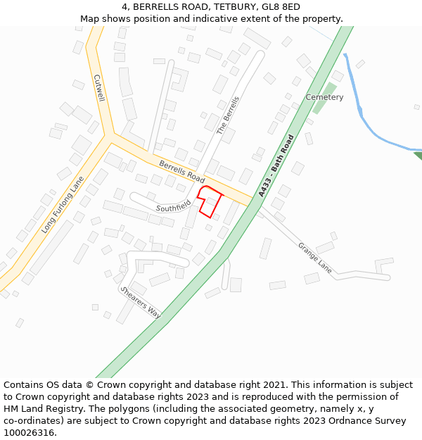 4, BERRELLS ROAD, TETBURY, GL8 8ED: Location map and indicative extent of plot