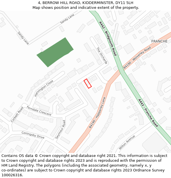 4, BERROW HILL ROAD, KIDDERMINSTER, DY11 5LH: Location map and indicative extent of plot
