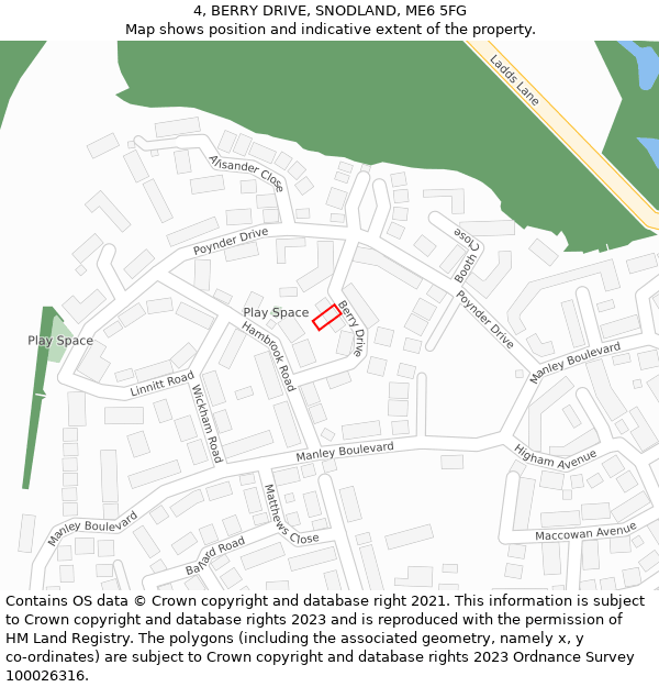 4, BERRY DRIVE, SNODLAND, ME6 5FG: Location map and indicative extent of plot