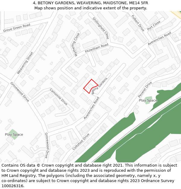 4, BETONY GARDENS, WEAVERING, MAIDSTONE, ME14 5FR: Location map and indicative extent of plot