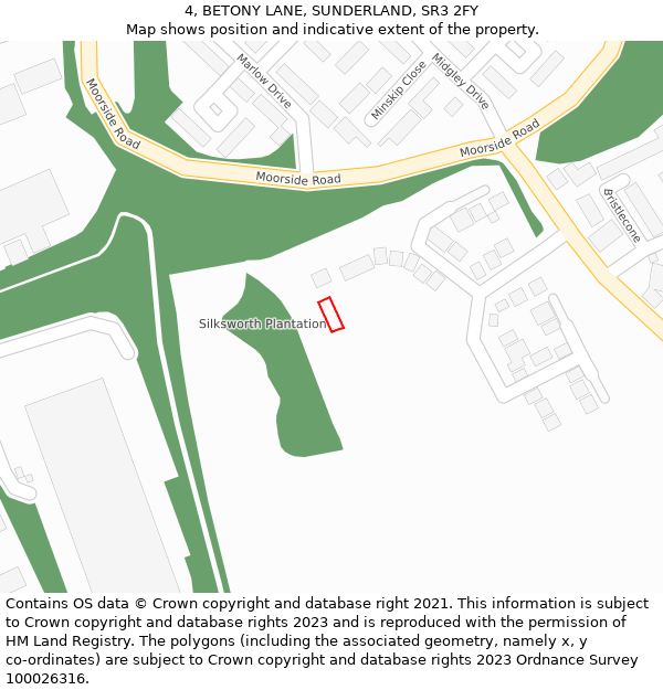 4, BETONY LANE, SUNDERLAND, SR3 2FY: Location map and indicative extent of plot