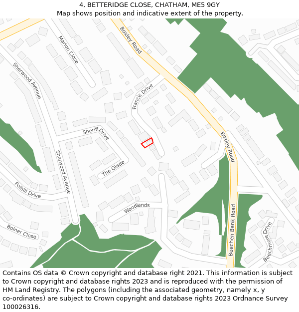 4, BETTERIDGE CLOSE, CHATHAM, ME5 9GY: Location map and indicative extent of plot