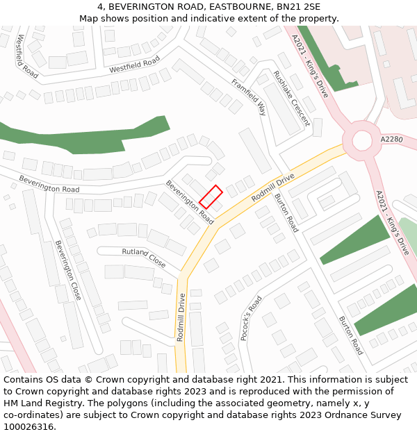 4, BEVERINGTON ROAD, EASTBOURNE, BN21 2SE: Location map and indicative extent of plot
