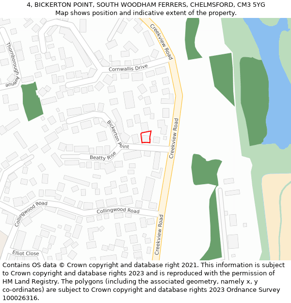 4, BICKERTON POINT, SOUTH WOODHAM FERRERS, CHELMSFORD, CM3 5YG: Location map and indicative extent of plot