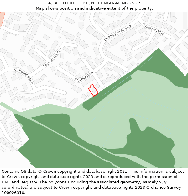 4, BIDEFORD CLOSE, NOTTINGHAM, NG3 5UP: Location map and indicative extent of plot