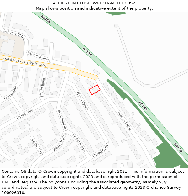 4, BIESTON CLOSE, WREXHAM, LL13 9SZ: Location map and indicative extent of plot