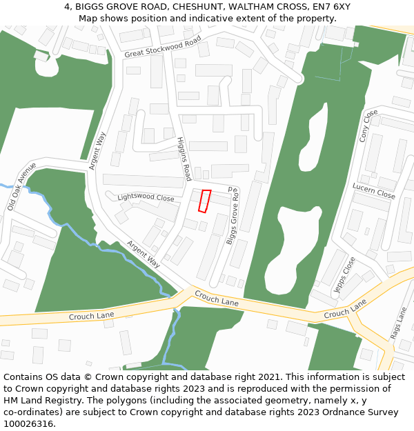 4, BIGGS GROVE ROAD, CHESHUNT, WALTHAM CROSS, EN7 6XY: Location map and indicative extent of plot