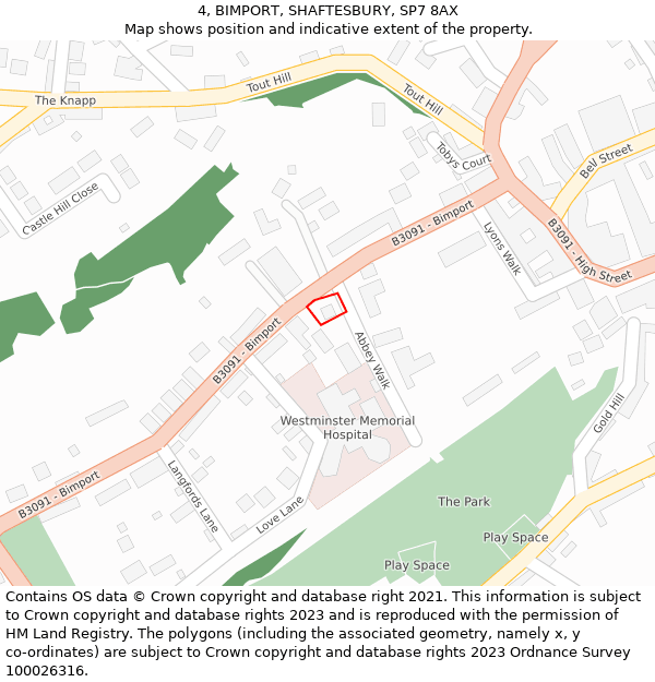 4, BIMPORT, SHAFTESBURY, SP7 8AX: Location map and indicative extent of plot
