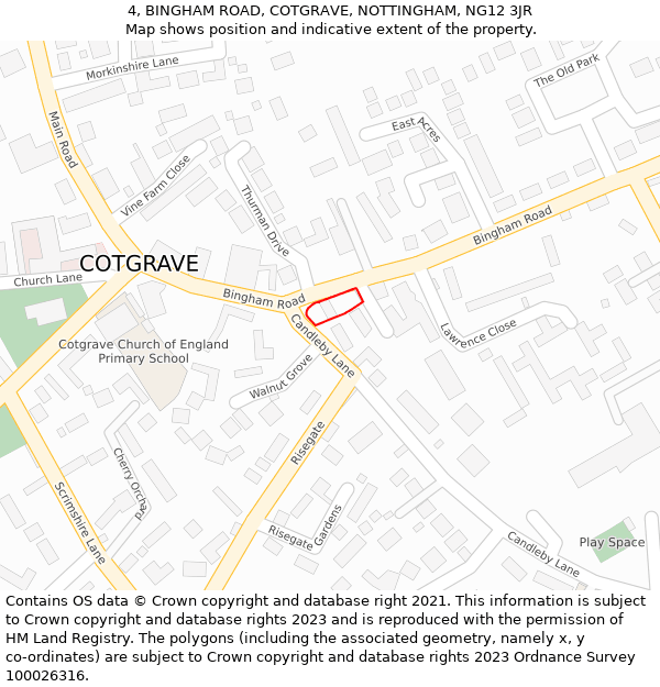 4, BINGHAM ROAD, COTGRAVE, NOTTINGHAM, NG12 3JR: Location map and indicative extent of plot