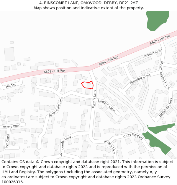 4, BINSCOMBE LANE, OAKWOOD, DERBY, DE21 2AZ: Location map and indicative extent of plot