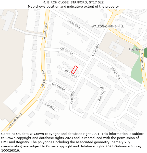 4, BIRCH CLOSE, STAFFORD, ST17 0LZ: Location map and indicative extent of plot