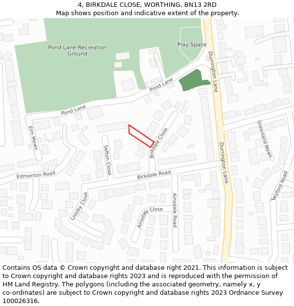 4, BIRKDALE CLOSE, WORTHING, BN13 2RD: Location map and indicative extent of plot