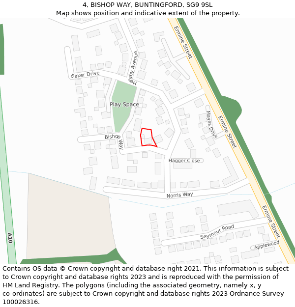 4, BISHOP WAY, BUNTINGFORD, SG9 9SL: Location map and indicative extent of plot