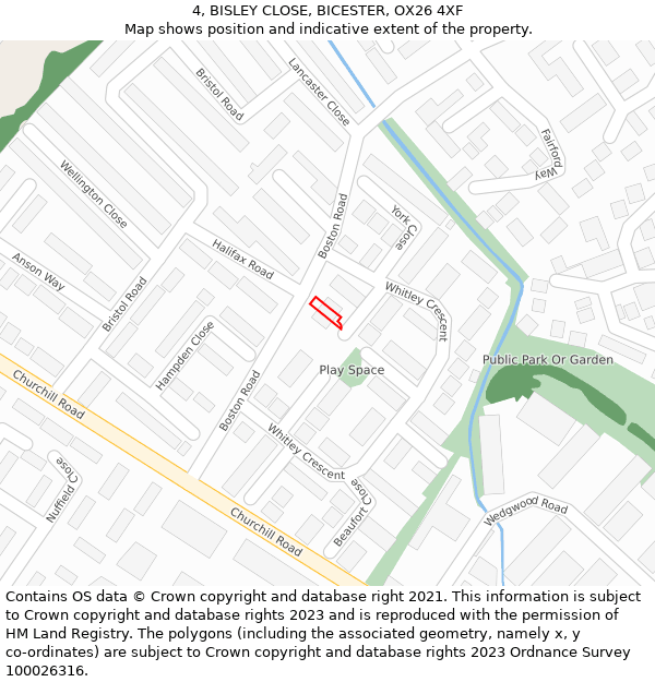 4, BISLEY CLOSE, BICESTER, OX26 4XF: Location map and indicative extent of plot