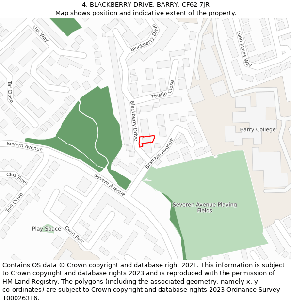 4, BLACKBERRY DRIVE, BARRY, CF62 7JR: Location map and indicative extent of plot