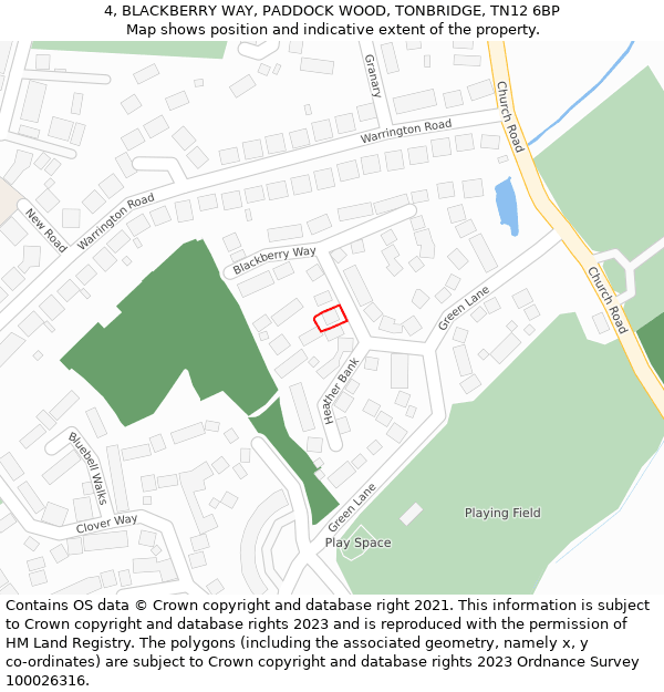 4, BLACKBERRY WAY, PADDOCK WOOD, TONBRIDGE, TN12 6BP: Location map and indicative extent of plot