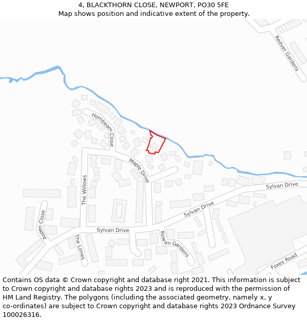 4, BLACKTHORN CLOSE, NEWPORT, PO30 5FE: Location map and indicative extent of plot